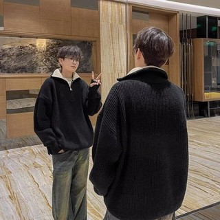Áo len nam EERSHENSHI dây kéo cổ cao Nhật Bản cổ điển dáng rộng lười biếng phong cách áo len dệt kim áo khoác