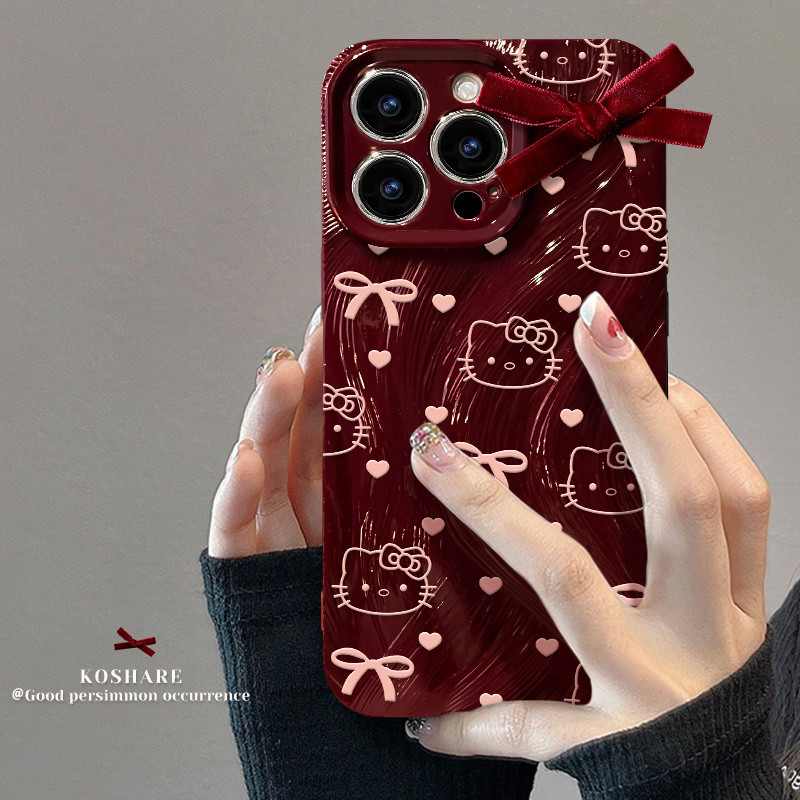 Ốp điện thoại di động 16promax vỏ sợi lông sóng 13/12 mèo Kitt nơ bướm 15/14 iphone11/xs