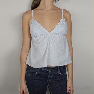 Áo hai dây mùa hè dành cho nữ sọc thường ngày in họa tiết cổ chữ V Backless Spaghetti Dây đeo xe tăng Áo không tay