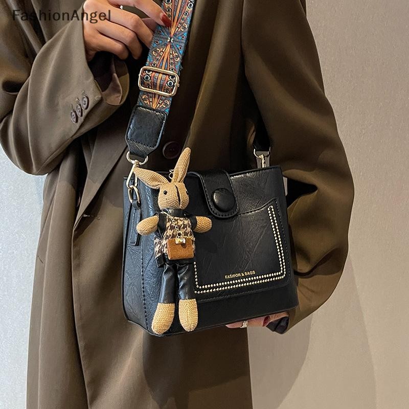 FashionAngel Vintage Đơn Giản Da Xô Đeo Ngang Túi Nữ Thiết Kế Sang Trọng Túi Xách Nữ Đen Đeo Vai VN