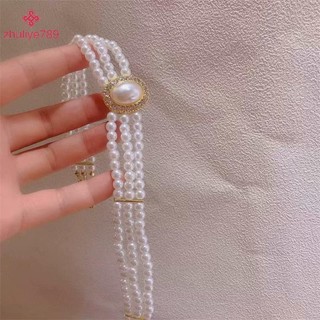< zhuliye789 > Vòng cổ ngọc trai ba lớp kiểu cổ điển kiểu Pháp Ngọc trai lấp lánh Váy cưới Chuỗi xương đòn cho nữ cổ