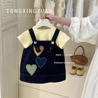 Váy denim cho bé gái mùa hè phong cách mới Bảo Bối nữ phong cách Hàn Quốc thời trang váy vest Áo Thun Hai mảnh