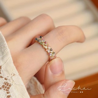 Nhẫn Nhiều Màu Sắc Tourmaline Zircon Nhẫn Có Thể Điều Chỉnh Cho Nữ Vòng Chỉ Tay Ngũ Sắc Vintage Niche Thiết Kế Tinh Tế Đa Năng Chỉ Số Nhẫn