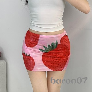 Váy Mini Bodycon Nữ Thời Trang Eo Thấp In Hình Dâu Ôm Phù Hợp Với Váy Câu Lạc Bộ Ngắn Váy