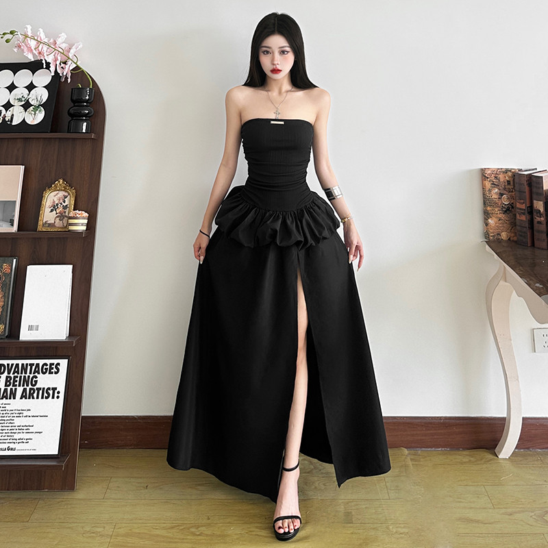 Cutenew Chắc Chắn Cổ Chém Áo Tắt Tay Không Đều Ruched Chắp Vá Hình Eo Khe Bên Nữ Thời Trang Ngọt Ngào Phong Cách Đa Năng