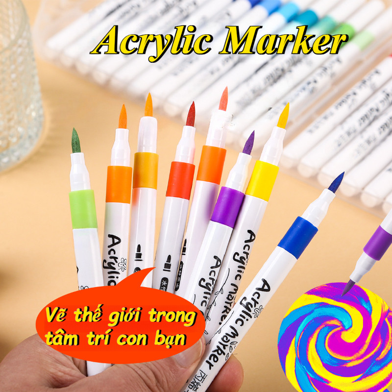 Hộp màu cao cấp acrylic 12/ 24/ 36/ 48/ 60/ 80 chuyên nghiệp,bút màu nước acrylic, ko lem trên giấy