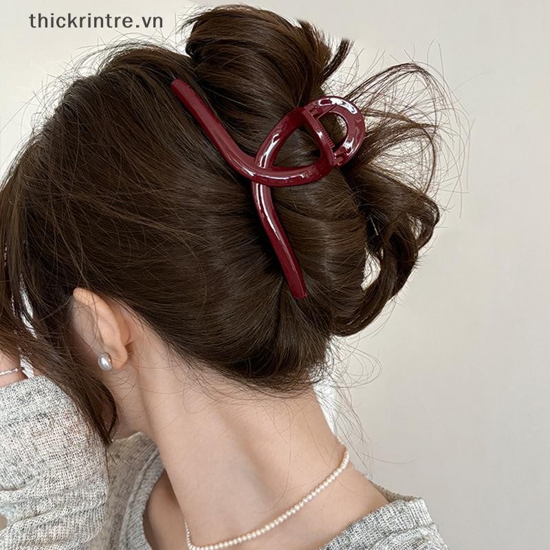 THI Nữ Lớn Màu Đỏ Đậm Vuốt Tóc Barrettes Kẹp Tóc Nhựa Đuôi Ngựa Kẹp Tóc Bé Gái Cao Cấp Kẹp Tóc Phụ Kiện VN