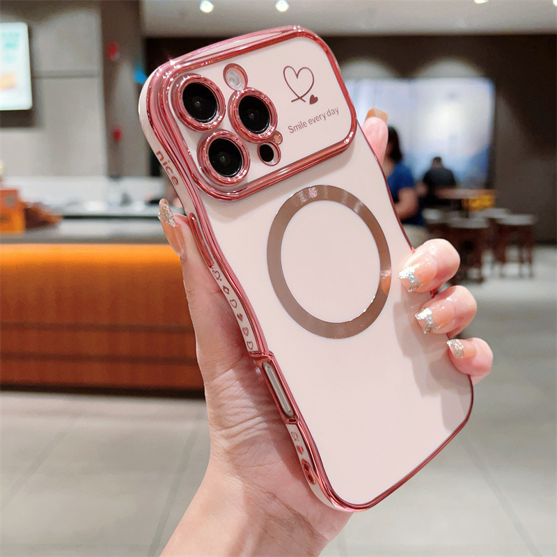 Luxur Wave Mạ Mặt Trái Tim Tình Yêu Từ Tính Ốp lưng iphone 16 15 14 Pro Plus Mềm TPU Ốp Lưng