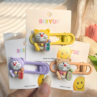 Kẹp tóc Doraemon màu Dopamine hoạt hình cùng kiểu Kẹp tóc mái hai bên cô gái dễ thương và ngọt ngào