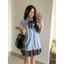 Áo babydoll xếp ly màu xanh tay ngắn đính nơ kiểu ulzzang thời trang hàn quốc
