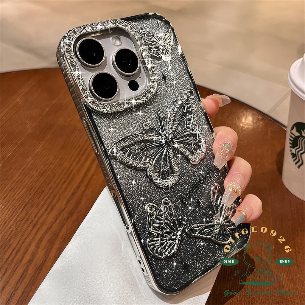 【 Ốp lưng iphone16 】 Vỏ điện thoại hình con bướm lấp lánh kim cương iphone16 Pro Max 15 14 13 12 11 cho vỏ iPhone Vỏ mềm silicon TPU chống sốc