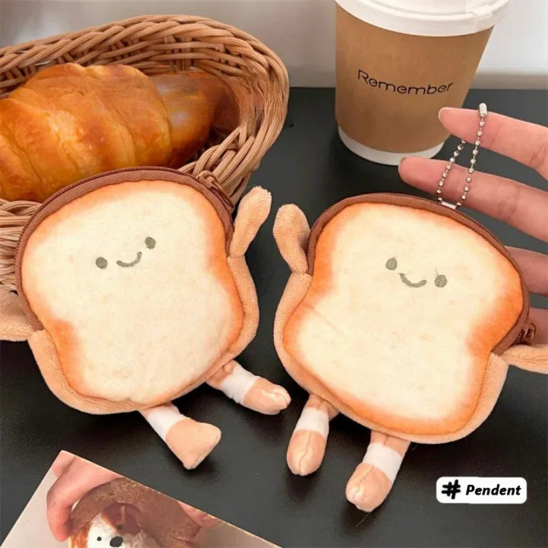 1 / 2 Cái Ví đựng tiền xu bánh mì nướng cho trẻ em - Túi đựng thẻ tai nghe - Ví - Dễ thương, Hoạt hình, Thời trang - Mặt dây chuyền móc chìa khóa sang trọng - Dung tích lớn, đa năng