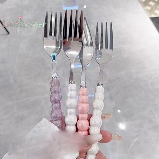 [Lostcorner] Phuộc Tay Cầm Ngọc Trai Cho Món Tráng Miệng Hộ Gia Đình Bít Tết Nĩa Inox Salad Nĩa Món Tráng Miệng Pasta Nĩa Phụ Kiện Nhà Bếp Tiện Ích [Mới]