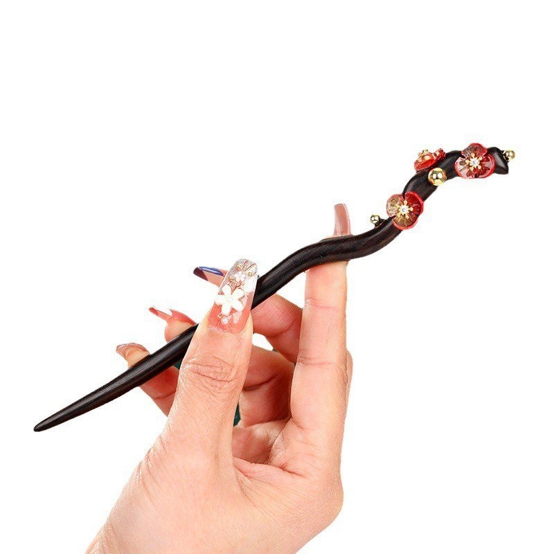 Đầu cành Chunman phong cách cổ đàn hương hoa mai đỏ kẹp tóc tua rua cảm giác cao cấp đơn giản hiện đại sườn xám trang sức tóc Hán phục
