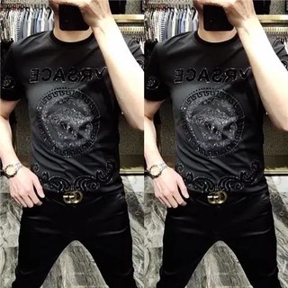 Station Street Wear Light Quần áo nam sang trọng 2023 Ice Silk Hot Diamond Áo thun ngắn tay Slim-Fit Đẹp trai Top 11.13