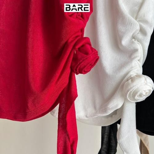 BARE.Y2K_Áo Thun Sát Nách Đính Hoa Có Lớp Lót Chất Dệt Nhũ_A275 Nữ Women Top Thun Voi Cotton Jean Cổ Tròn Ong Voan