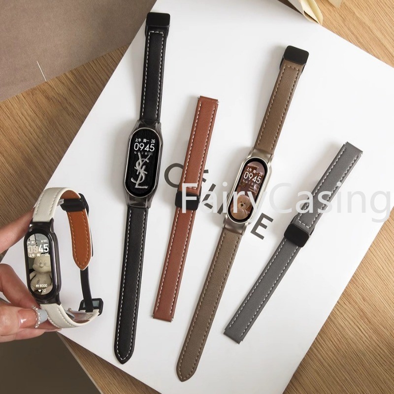Dây Da Thời Trang Cho Xiaomi Mi Band 10 9 8 Vòng Tay Thay Thế Dây Đeo Tay Từ Tính Miband 7 6 5 4 3 Phụ Kiện Cổ Tay