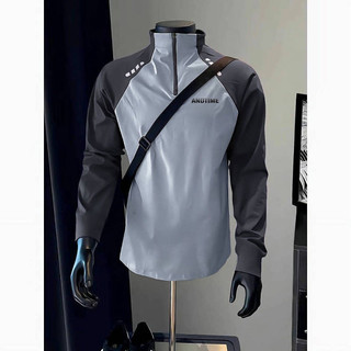 2024 New American Raglan T-shirt Long Sleeve Spring and Autumn Zipper Sports Stand Collar Fitness Running Training Autumn and Winter 36i2