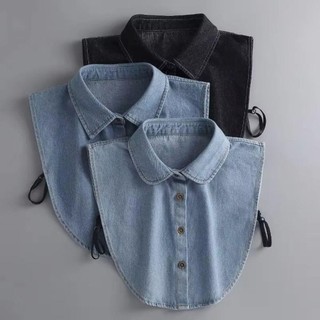 Cổ Áo Giả Denim Cho Nữ - Có Dây Cotton Điều Chỉnh,DetachableView Buttons, Màu Xanh Thời Trang