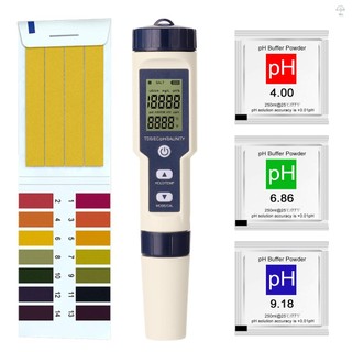 Máy đo kiểm tra kết hợp đa tham số chuyên nghiệp 5 trong 1 PH / EC / TDS / Độ mặn / Nhiệt kế Máy kiểm tra đa chức năng kỹ thuật số Máy kiểm tra chất lượng nước