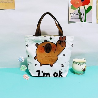 Túi Đi Học, Túi Đi Học Thêm, Túi Tote Vải Canvas, Túi Tote Hoạt Hình, Túi Capybara Nhỏ