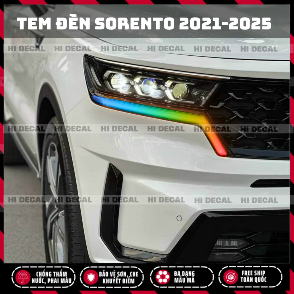 Tem dán đèn Sorento 2020 - 2024, decal trang trí đèn Sorento bền màu chống xước