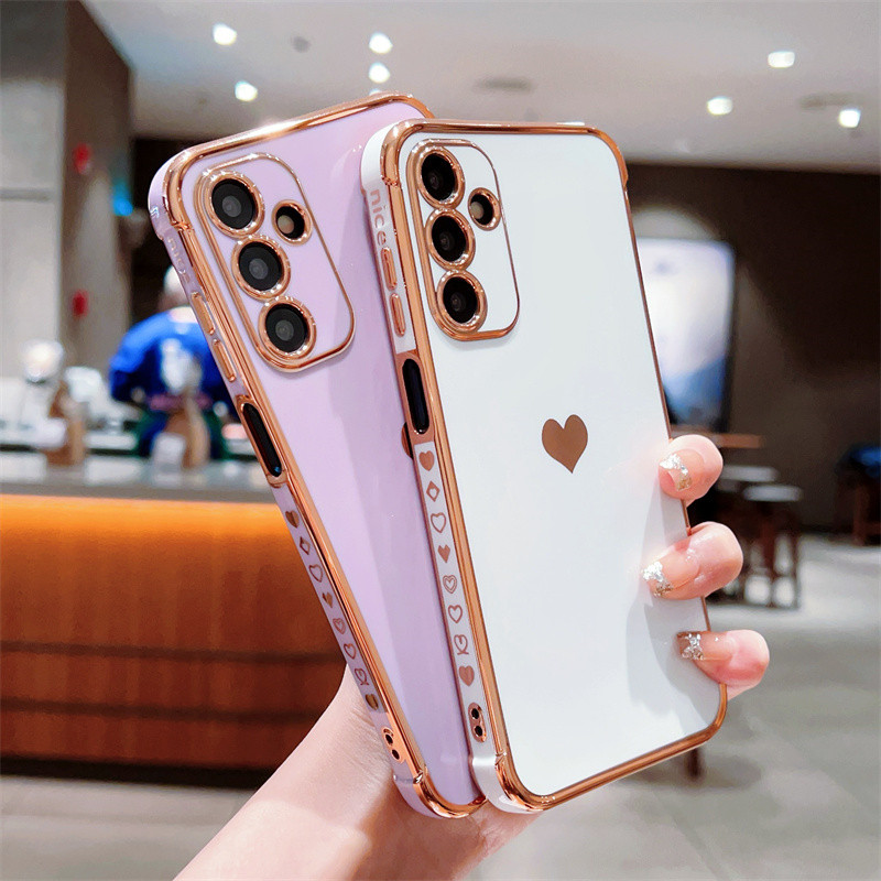 Ốp điện thoại TPU mềm mạ bên trái tim tình yêu sang trọng cho Samsung Galaxy A56 A36 A55 A35 A54 A34 A53 A26 A25 A24 A23 A16 A15 A14 A13 5G Vỏ điện thoại bảo vệ chống sốc