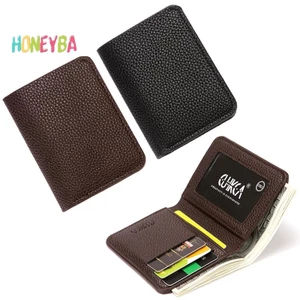 < Honeyba > Ví nam mềm thời trang bằng da họa tiết vải thiều Ví đựng tiền xu Hộp đựng thẻ lái xe