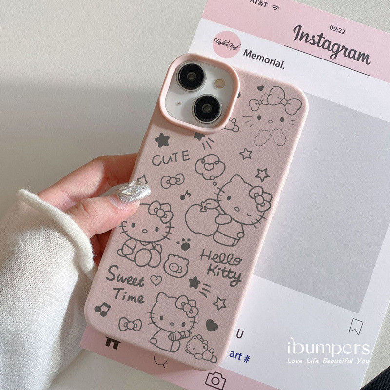 ibumpers Ốp Điện Thoại iPhone Màu Hồng Hello Kitty Ngọt Ngào Tối Giản Cho IPhone 16 15 14 12 13 11 Pro Max IP 7 8 Plus X XS XR Ốp Lưng Mỏng Silicon Mềm Da Họa Tiết