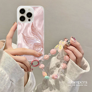 ibumpers Ốp Điện Thoại iPhone Girly Pink Shimmer Ốp Điện Thoại Có Dây Xích Đính Hạt Ốp Lưng Trong Suốt Nhám Mờ Chống Bẩn Chống Sốc Cho IPhone 16 15 14 12 13 11 Pro Max IP 7 8 Plus X XS XR