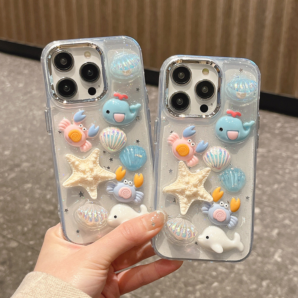 Vỏ Lập Thể Nhựa Đại Dương Ốp Lưng Điện Thoại iPhone 16 Pro Max 16 Plus 15 Pro Max 15 Plus 14 13 12 11 Pro Max Vỏ Bảo Vệ Chống Sốc
