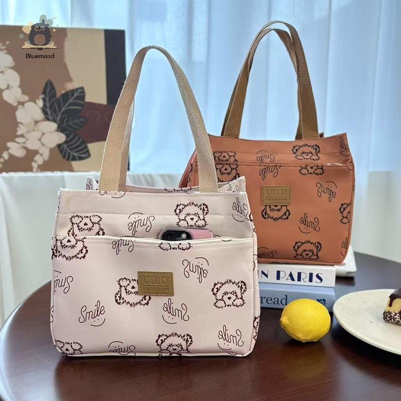 [Bluemood] Túi xách công suất lớn in hình gấu hoạt hình Công nhân văn phòng Túi Tote Bento di động Mới