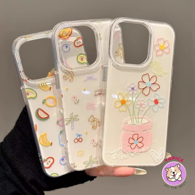 Ốp Điện Thoại Hoa Nhiều Màu Sắc Trong Chậu Cho iPhone 11Promax 12Pro 13 14Plus 15Pro Max 16Plus 16Pro XR XS Max 7 8Plus Có Dây Xích Siêu Cháy Chống Rơi Vỏ Bảo Vệ BB