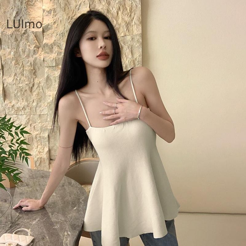 Luimo Nữ Mùa Hè Hàn Quốc Màu Trơn Dệt Kim Spaghetti Dây Đeo SBS