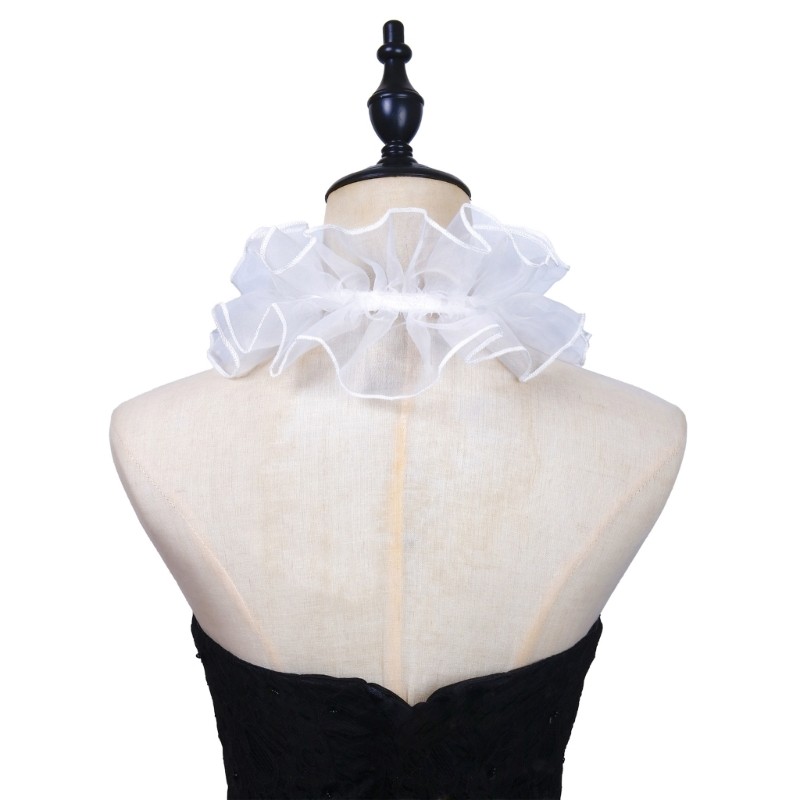 Cinna White Elizabethan Ruffle Cổ Giả Choker Với Vòng Cổ Tay Bộ Cho Hội chợ Phục Hưng và Hiệu Suất Sân khấu