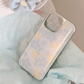 [Sheren] Vỏ điện thoại iPhone Gilt Blue Flower Thích hợp cho i16 15 14 13 12 11 pro max Vỏ bảo vệ chống sốc
