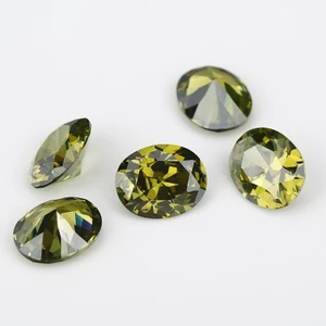 5A Olive Green Oval Cut CZ Đá 15 / 30 chiếc 3x5mm ~ 10x12mm Cubic Zirconia rời cho trang sức DIY