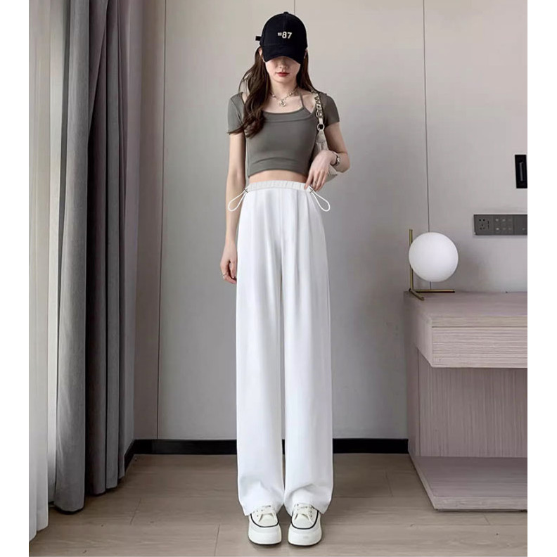 Quần bà bầu mùa hè 2025 Phong cách mỏng Drape Quần thẳng rộng