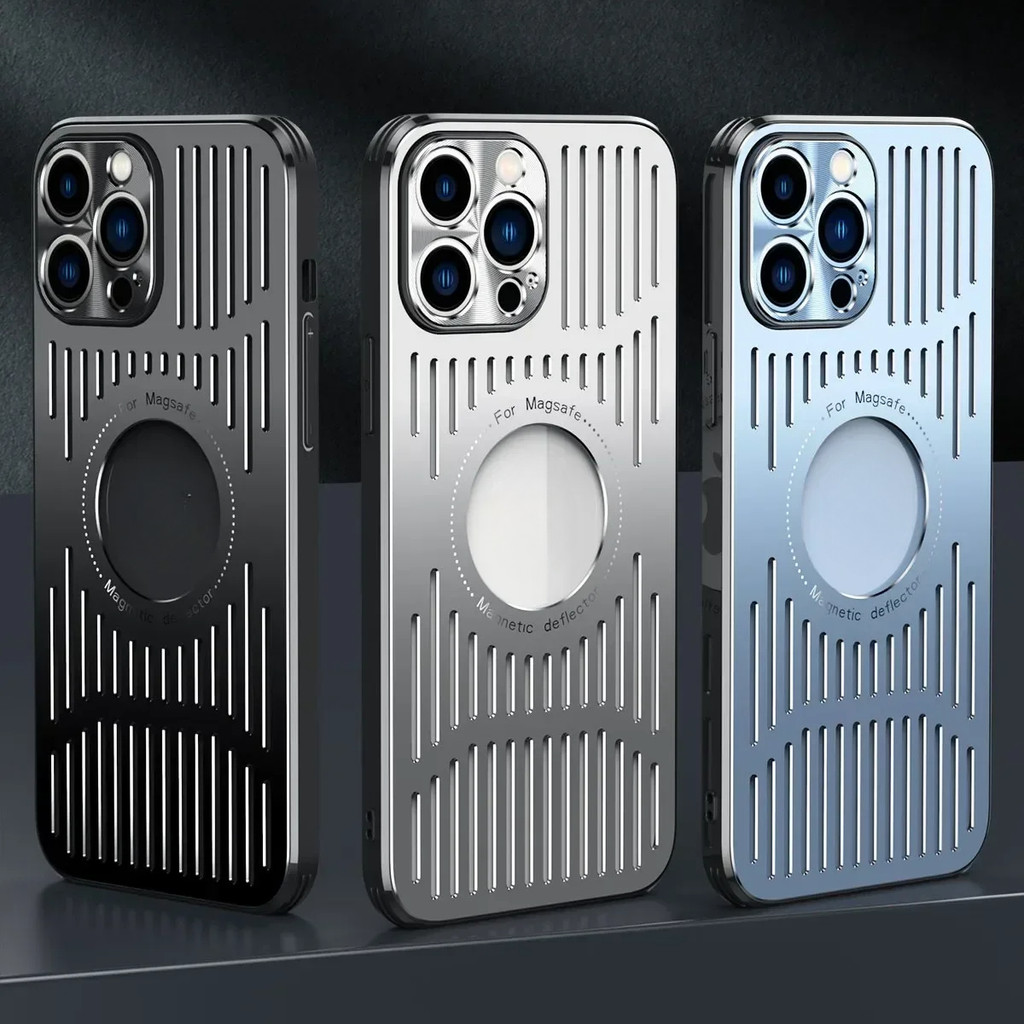 Ốp điện thoại từ tính tản nhiệt bằng kim loại thời trang cho iPhone 14 16 17 Pro Max 13 12 15 16 Pro có lỗ Logo Vỏ sạc không dây