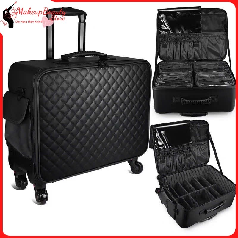 Cốp Kéo Đựng Đồ Trang Điểm, Mỹ Phẩm Chuyên Nghiệp MS9 Da PU Vân Trám Chống Nước 48cm