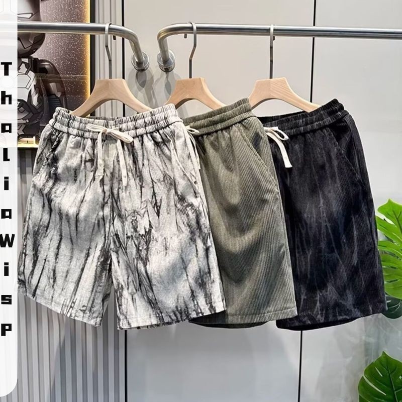 ThaliaWisp American Retro Tie-Dyed Sọc Quần Short Nam Mùa Hè Mỏng Băng Lụa Quần