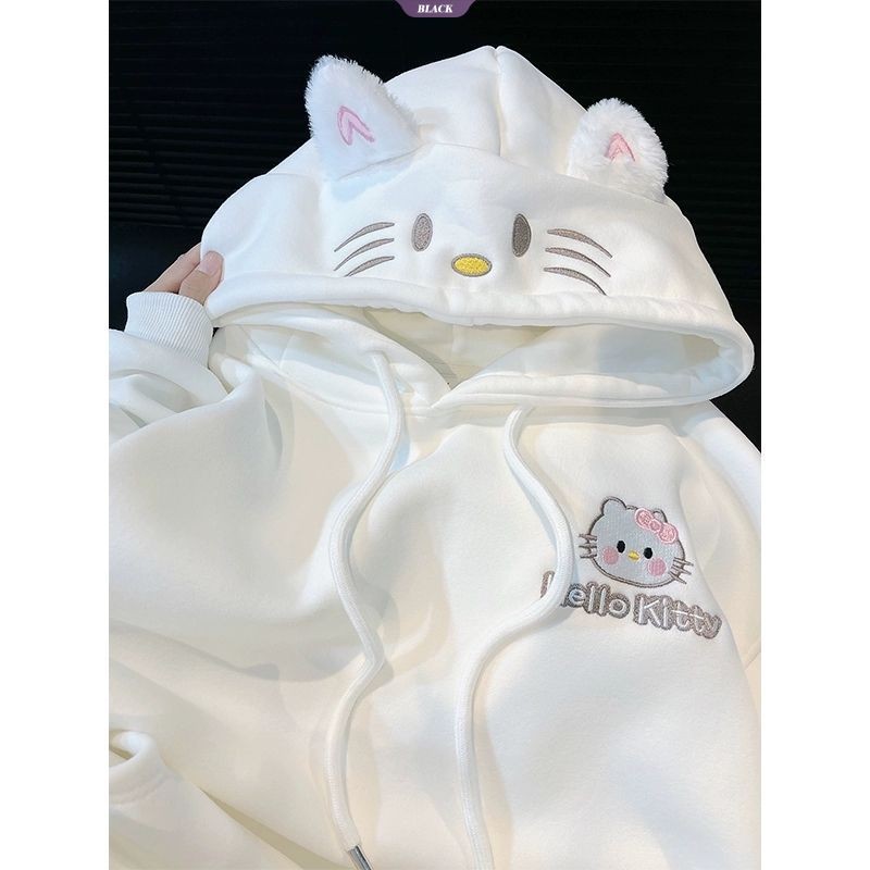 Phiên bản Hàn Quốc của phong cách đại học Áo len có mũ trùm đầu Hello Kitty Áo len nữ mùa thu đông Áo khoác rộng rãi Tide [BL]