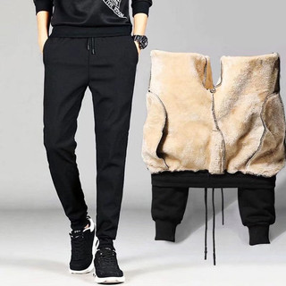 Quần Dichuangzhe Nam Lông Cừu Dày Cashmere Màu Trơn Dáng Rộng