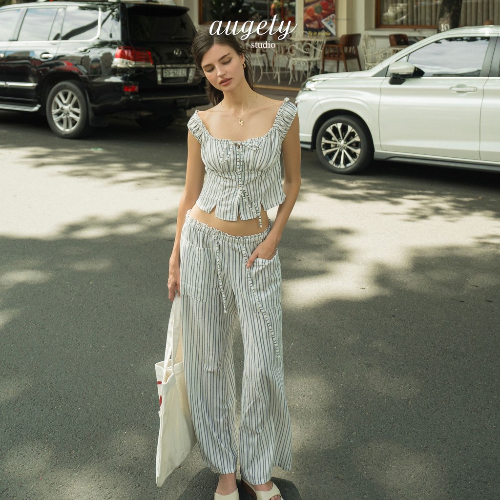[MUA KÈM ÁO GIẢM 20K] Quần Dài Ống Suông Linen Kẻ Sọc Augety Studio, JOSIE Pants