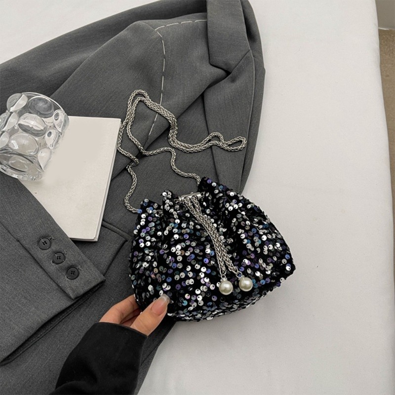 Túi xô nữ trang trí đính sequin thanh lịch KING Thời trang đeo vai lấy cảm hứng từ Hàn Quốc