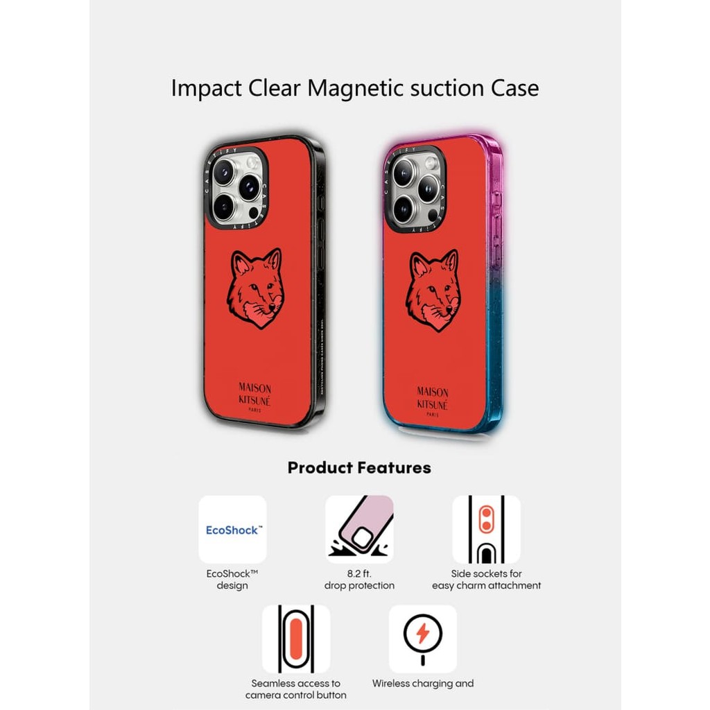 Casetify X Maison Kitsuné Autumb Màu Đỏ Ốp Lưng Acrylic Cứng Hút Từ Tính Cho Apple IPhone 12 13 14 15 16 Pro Max Plus Có Hộp