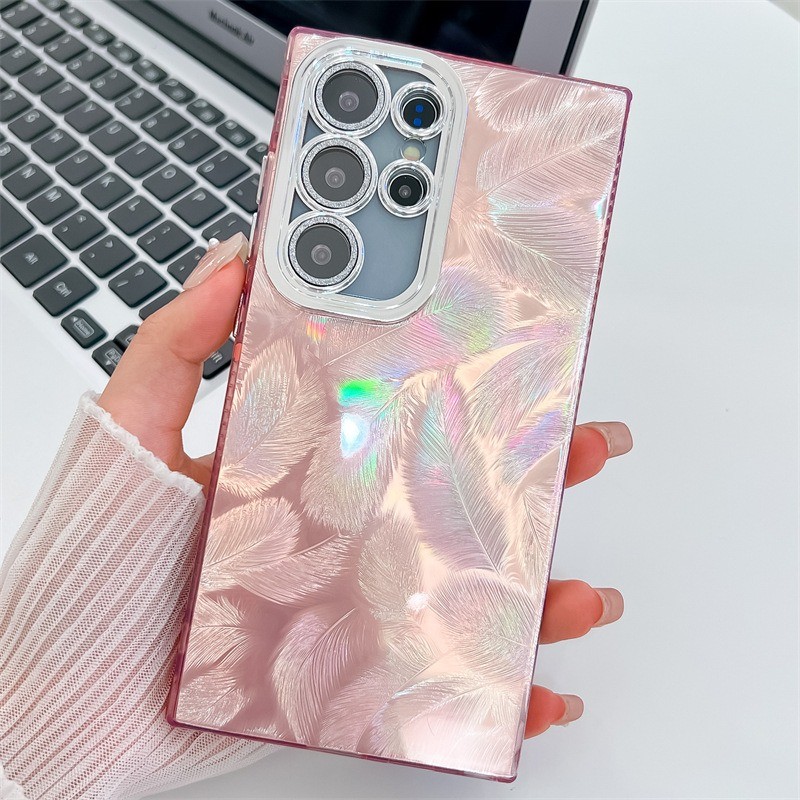 Laser Ripple Đá Cẩm Thạch Ốp lưng Samsung Galaxy S24 FE Plus S23 PC Siêu Cứng Long Lanh Bảo Vệ Camera Ốp Lưng Chống Sốc