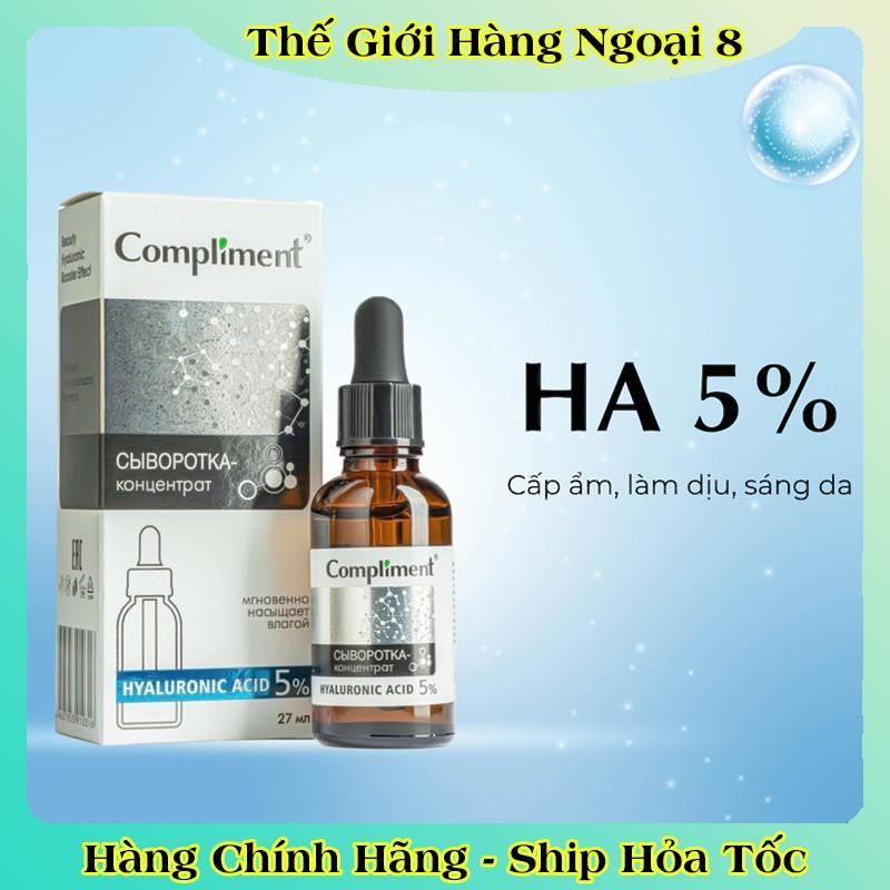 Serum 5% Hyaluronic Acid (HA) 27ml Compliment giúp cấp nước, giữ ẩm, phục hồi và nuôi dưỡng làn da mịn màng của Nga