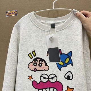 Áo sweater nỉ dài tay form rộng mùa đông  thu thời trang in hình cậu bé bút chì shin