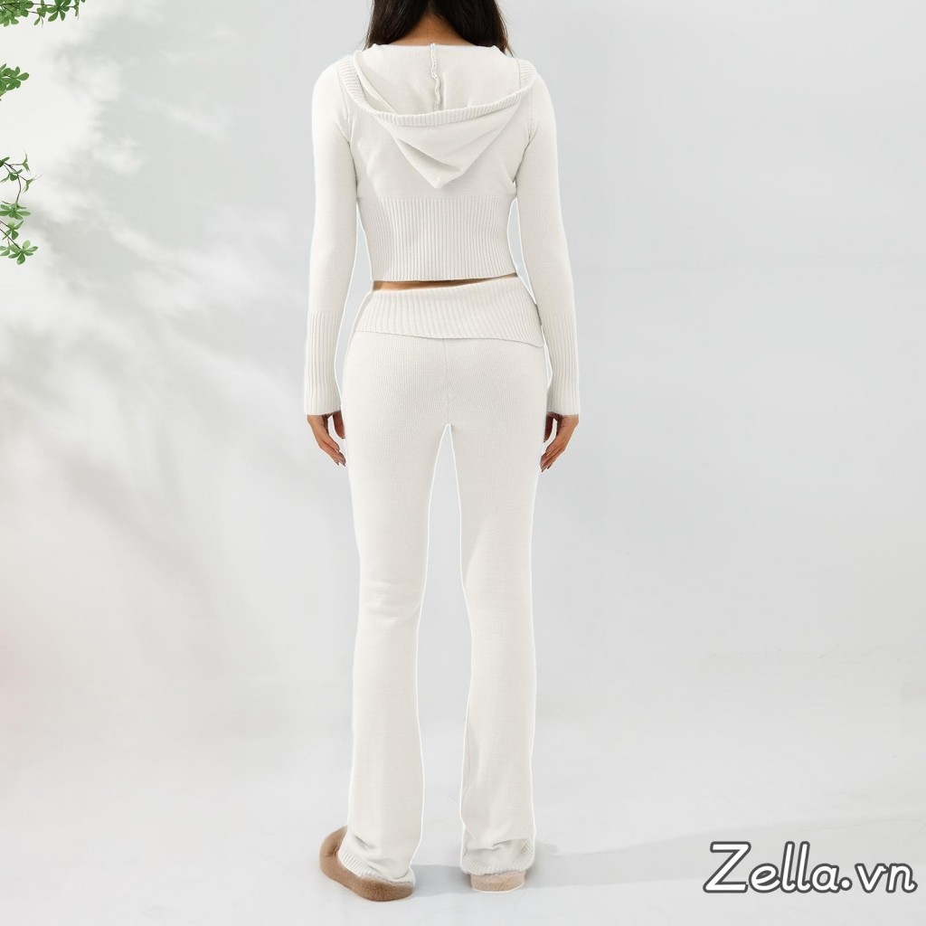 Phụ Nữ Mùa Thu 2 Bộ Trang Phục Dài Tay Dây Kéo Slim Fit Có Mũ Trùm Đầu + Bộ Quần Dài Eo Cao
